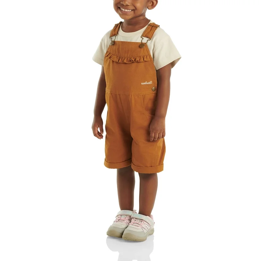 Jenters shortalls i kanvas med volanger foran (baby/småbarn)