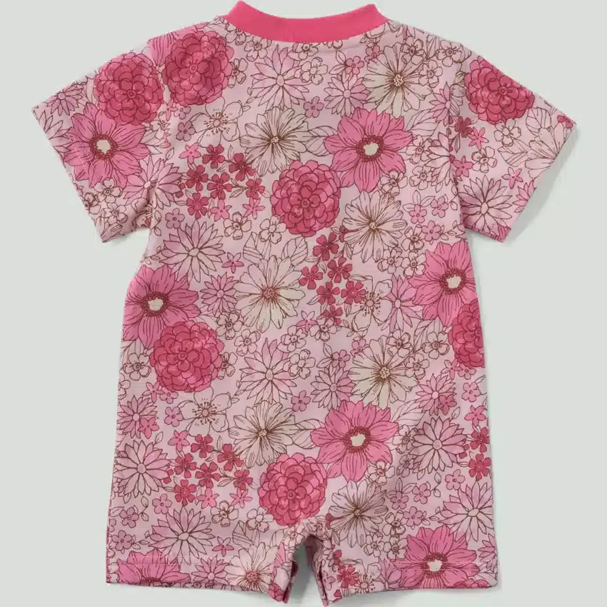Kortærmet blomstermønstret Henley-romper med lommer for jenter (baby)
